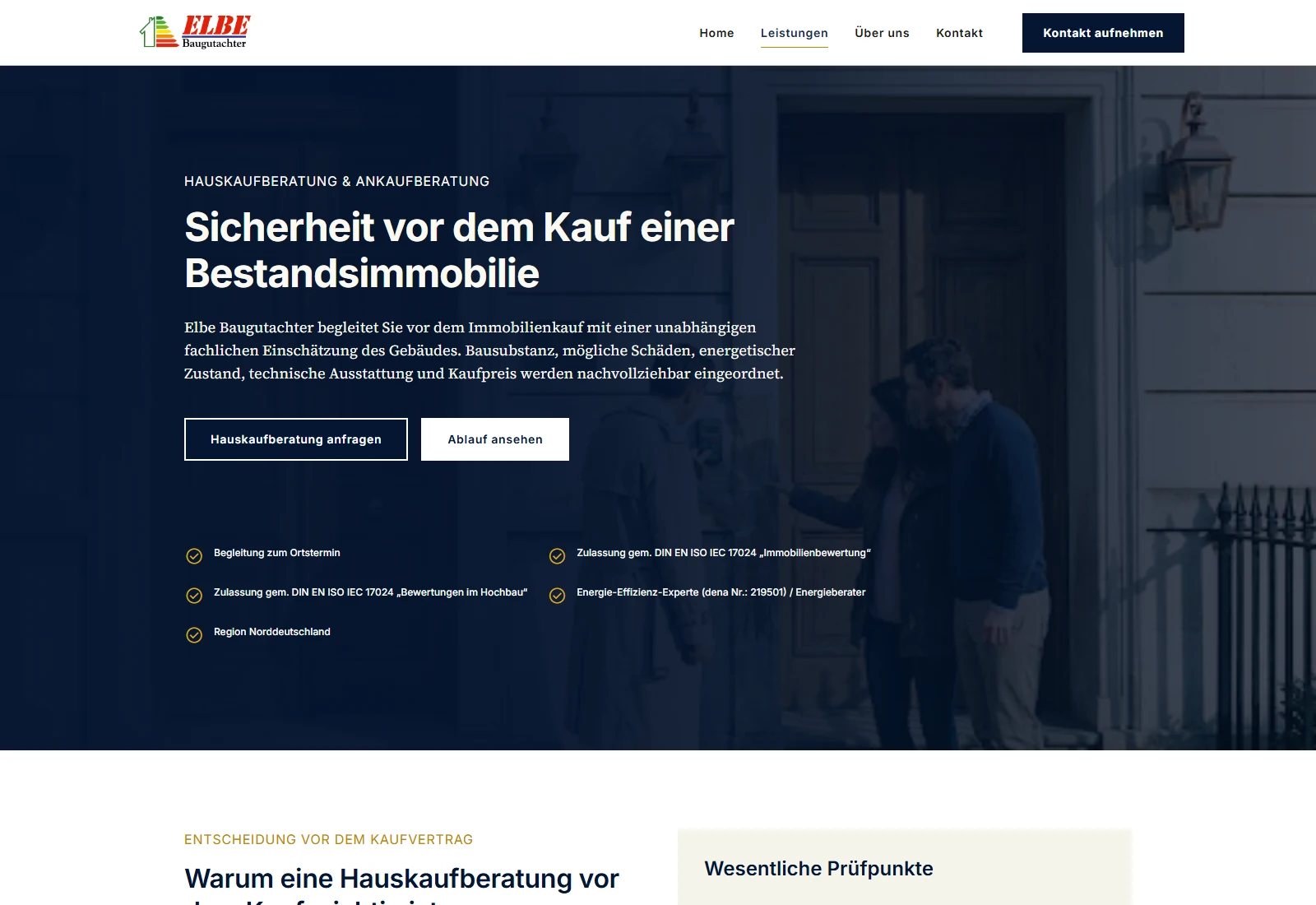Hauskaufberatung auf der Elbe-Website