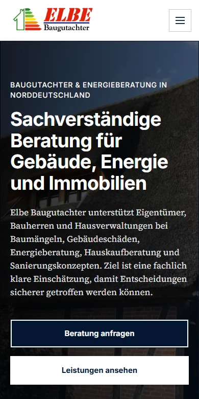 Mobile Website von Elbe Baugutachter