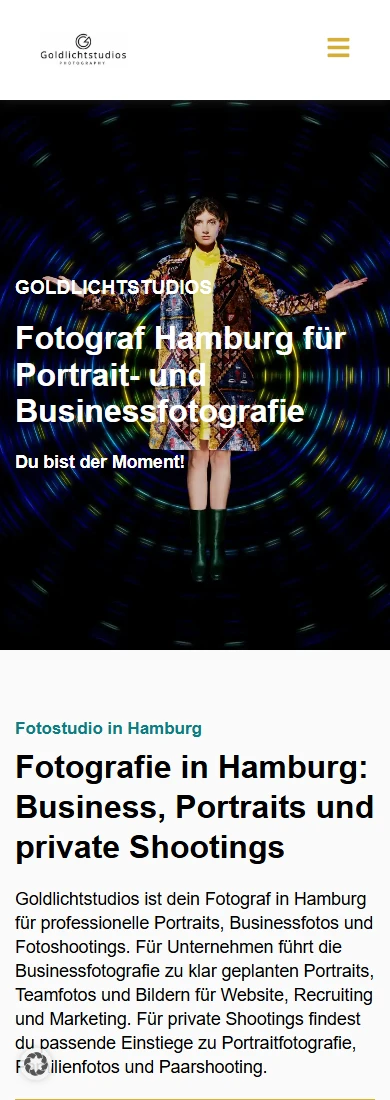 Die mobile Website von Goldlichtstudios