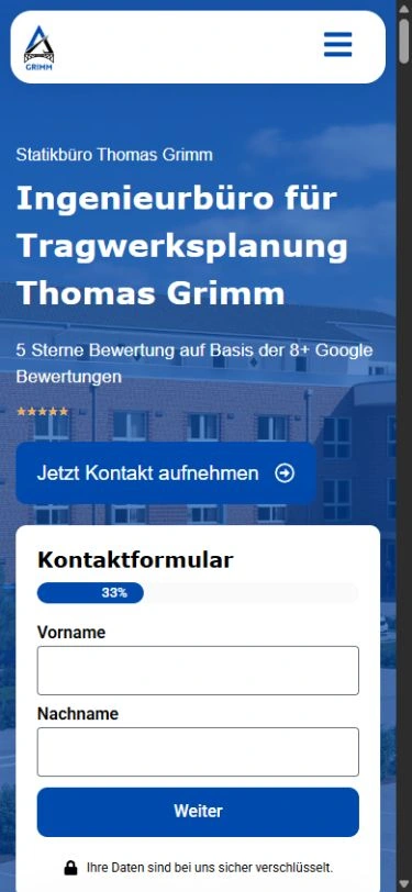 Die echte mobile Startseite des Statikbüros Thomas Grimm