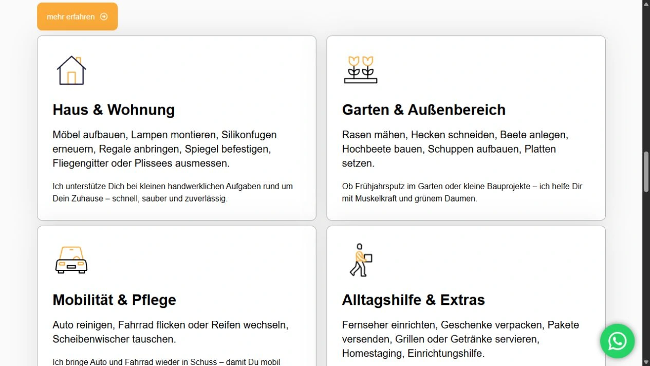 Die tatsächlichen Leistungsbereiche auf der Raini-Startseite