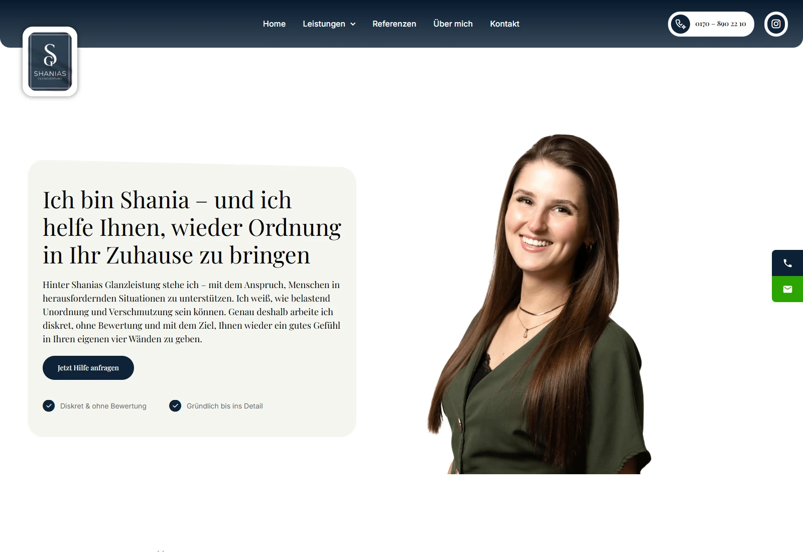 Persönliche Vorstellung auf der Website von Shanias Glanzleistung
