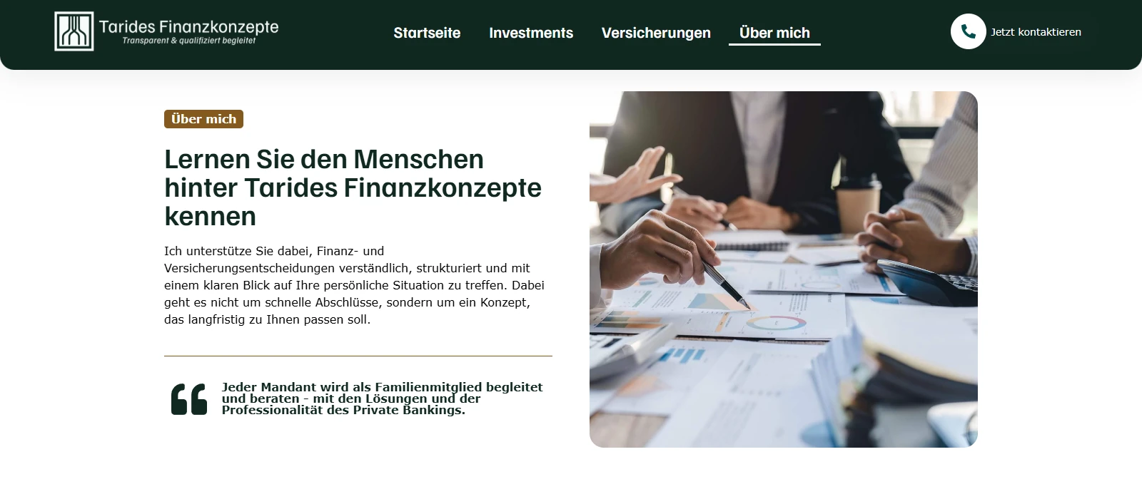 Die Über-mich-Seite von Tarides Finanzkonzepte