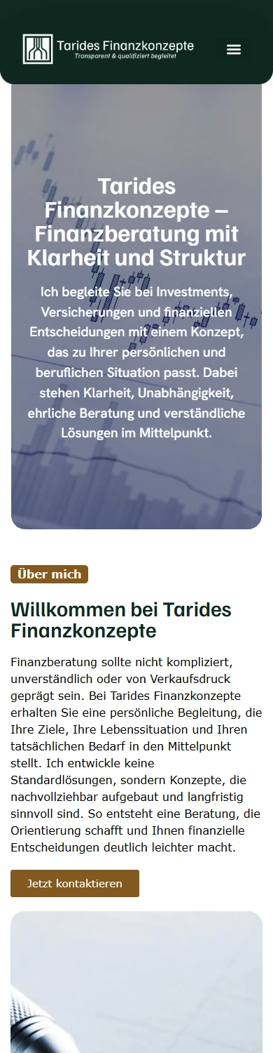 Mobile Website von Tarides Finanzkonzepte