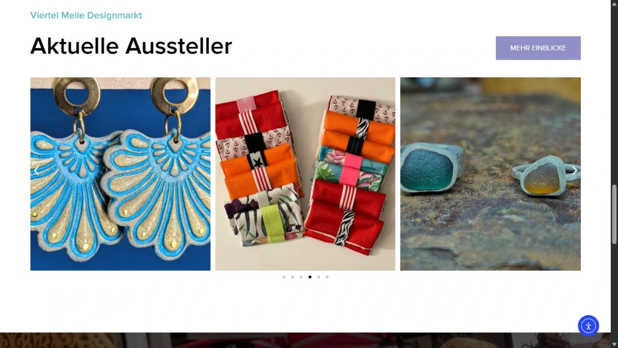 Aussteller-Einblicke mit echten Produkten auf der Startseite des Designmarkts