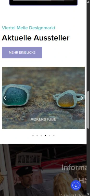 Die echten Aussteller-Einblicke des Designmarkts auf einem schmalen Bildschirm