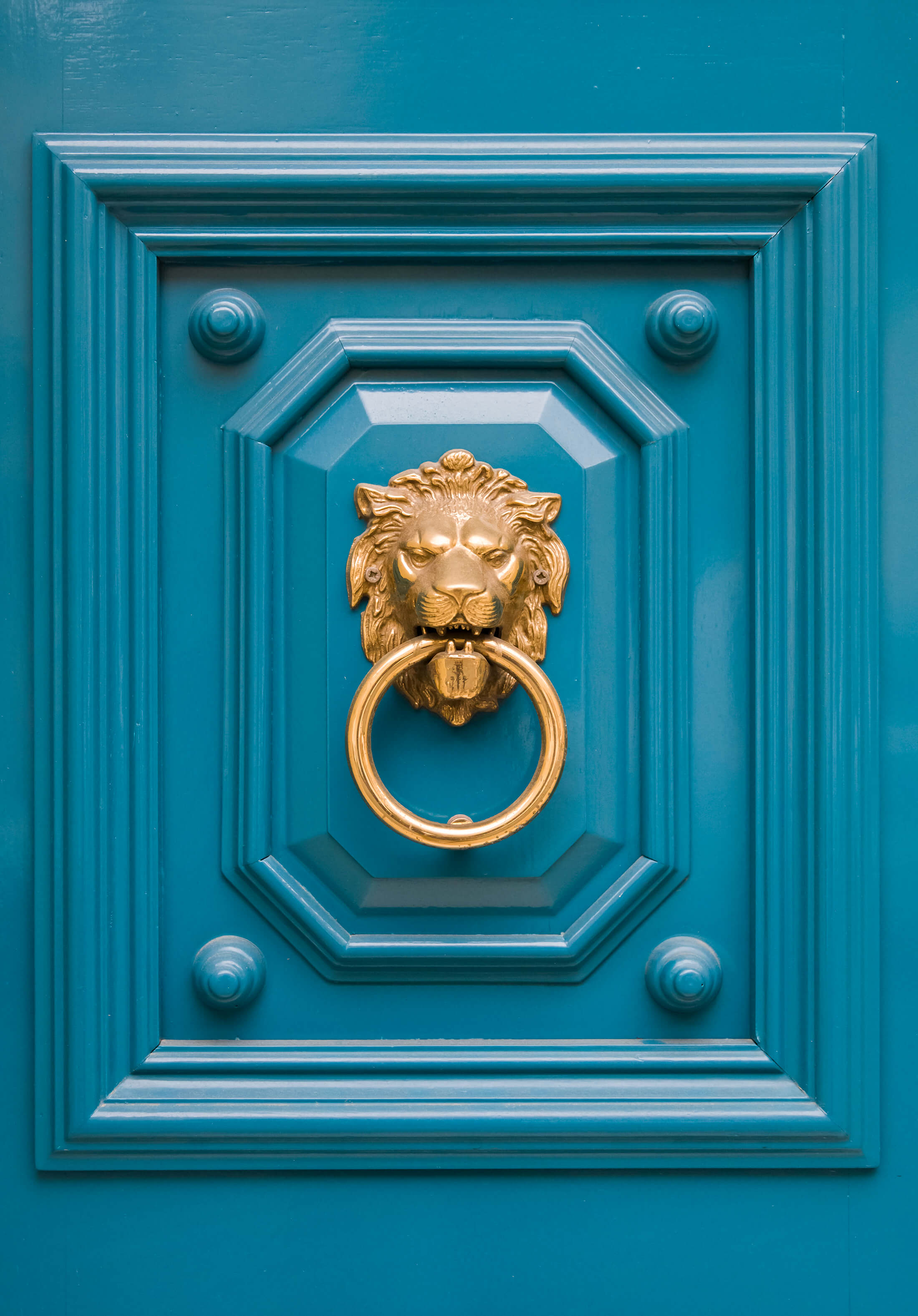 Decorative door knocker on a wooden door from Malta