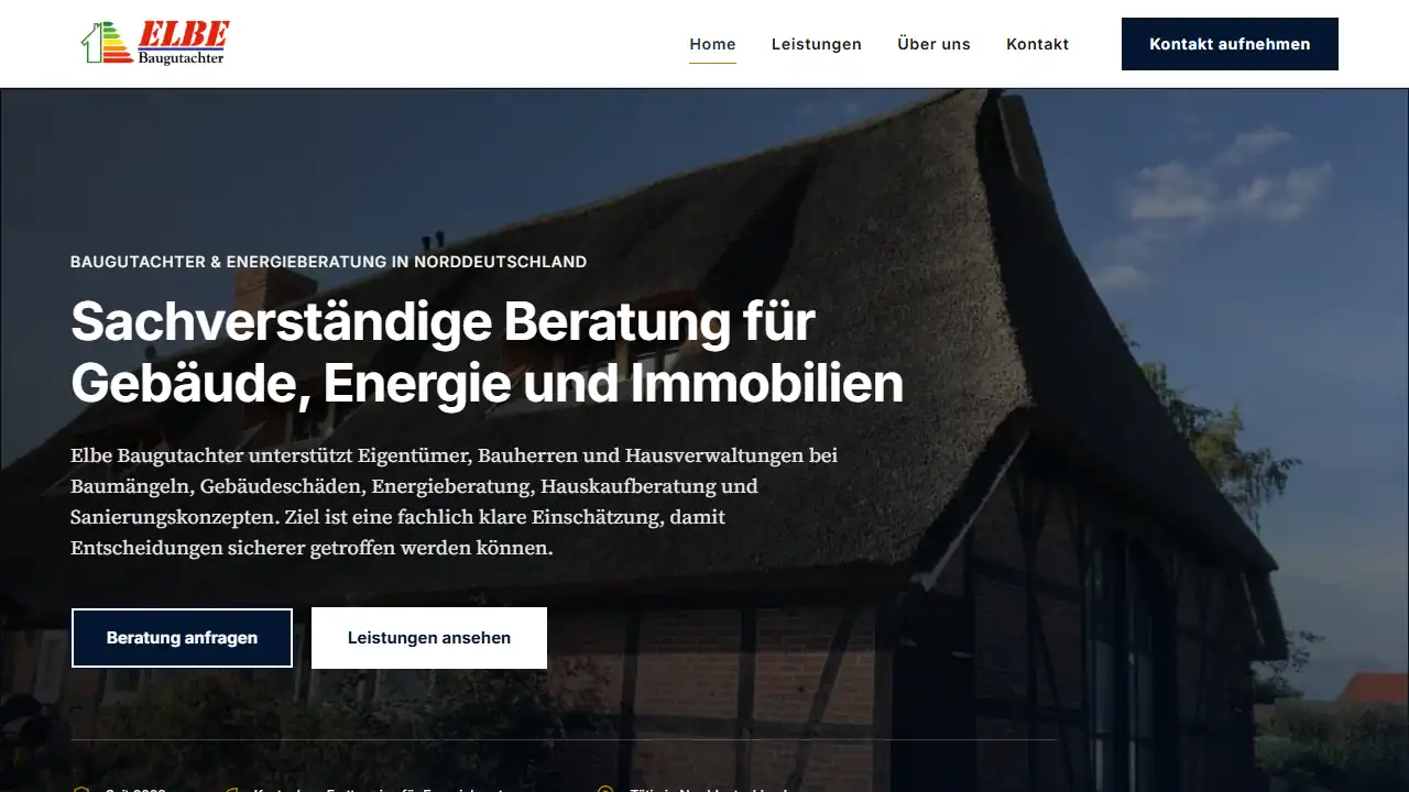 Websiteansicht: Elbe Baugutachter