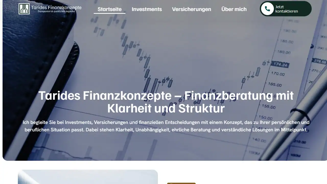 Websiteansicht: Tarides Finanzkonzepte